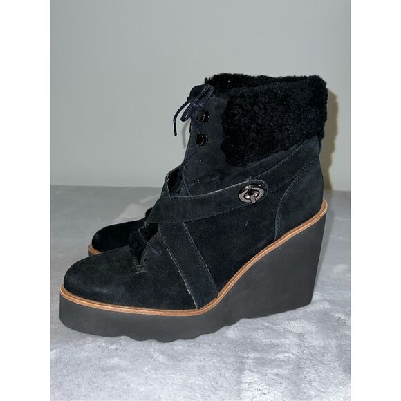 Coach Winter Wegde Black Suede Lace Up Bootie 7 KENNA - Picture 3 of 10